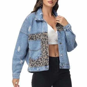 Women's Leopard Print Denim Jacket